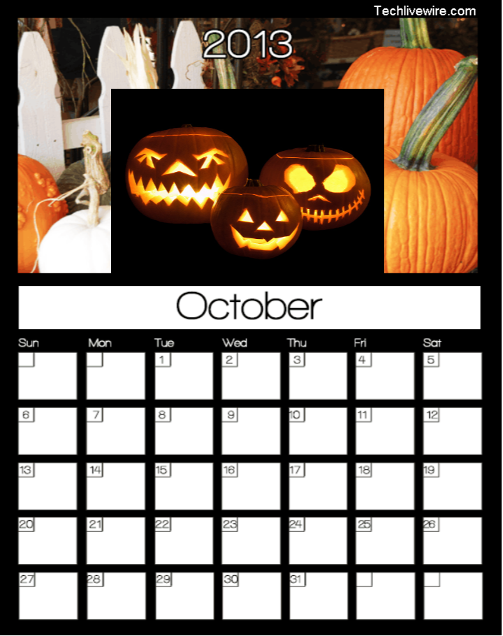 Printable October Calendar 2013 â Tech Livewire